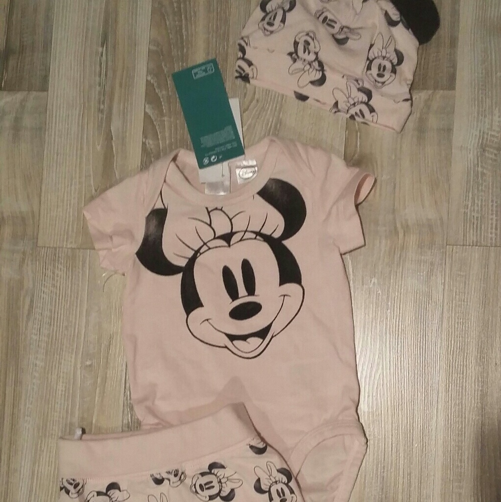 H&m disney pink Minnie mouse baby 3 piece set
